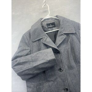 London Fog Womens XL Wool Blend Peacoat Gray Lined Single Breasted Overcoat